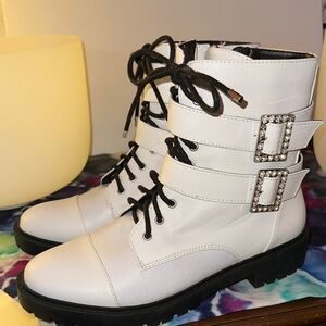 Never worn, Jessica Simpson 9W white sequins combat boots